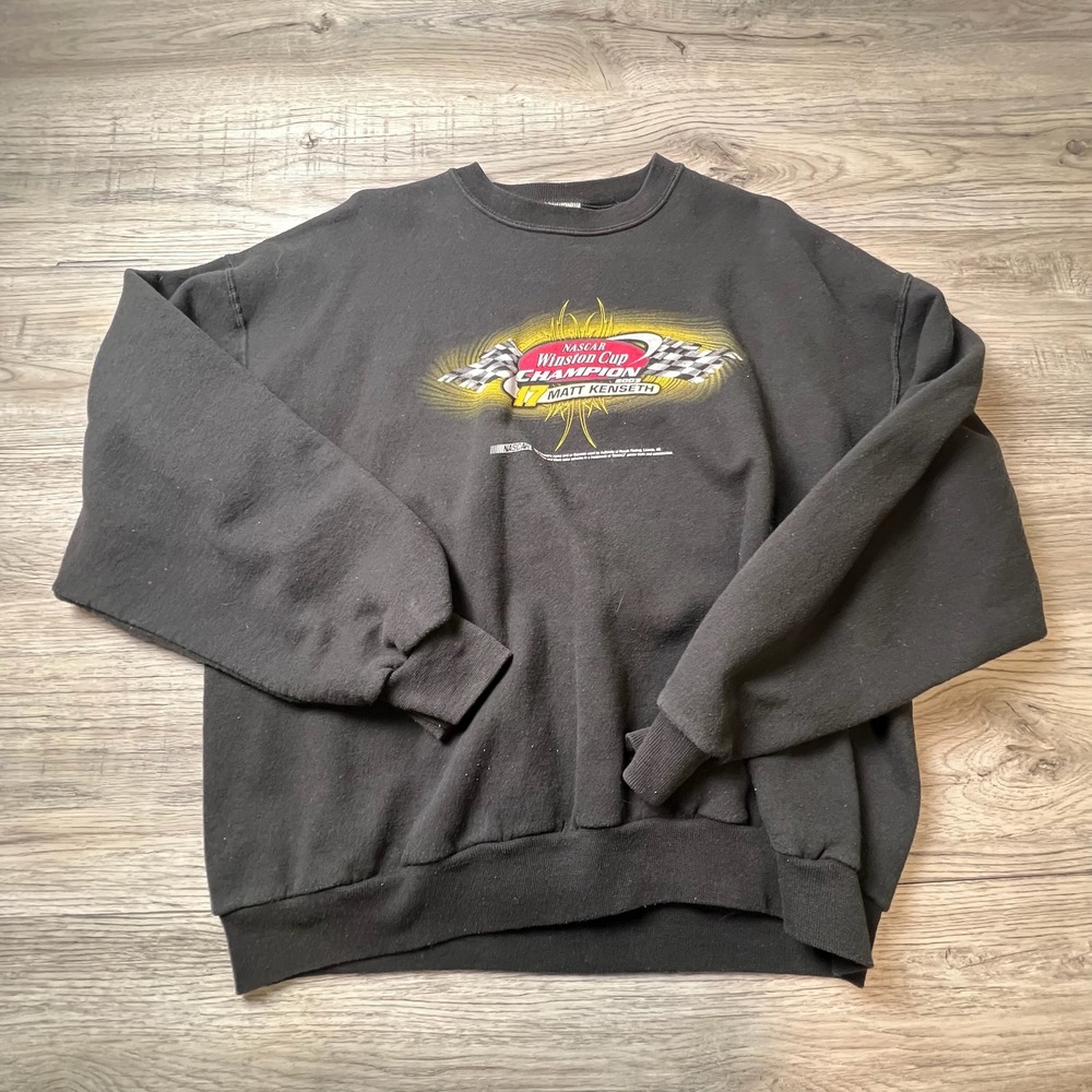 Jerzees Sweatshirt Men Large Black 2003 NASCAR Matt Kenseth Winston Cup Champion